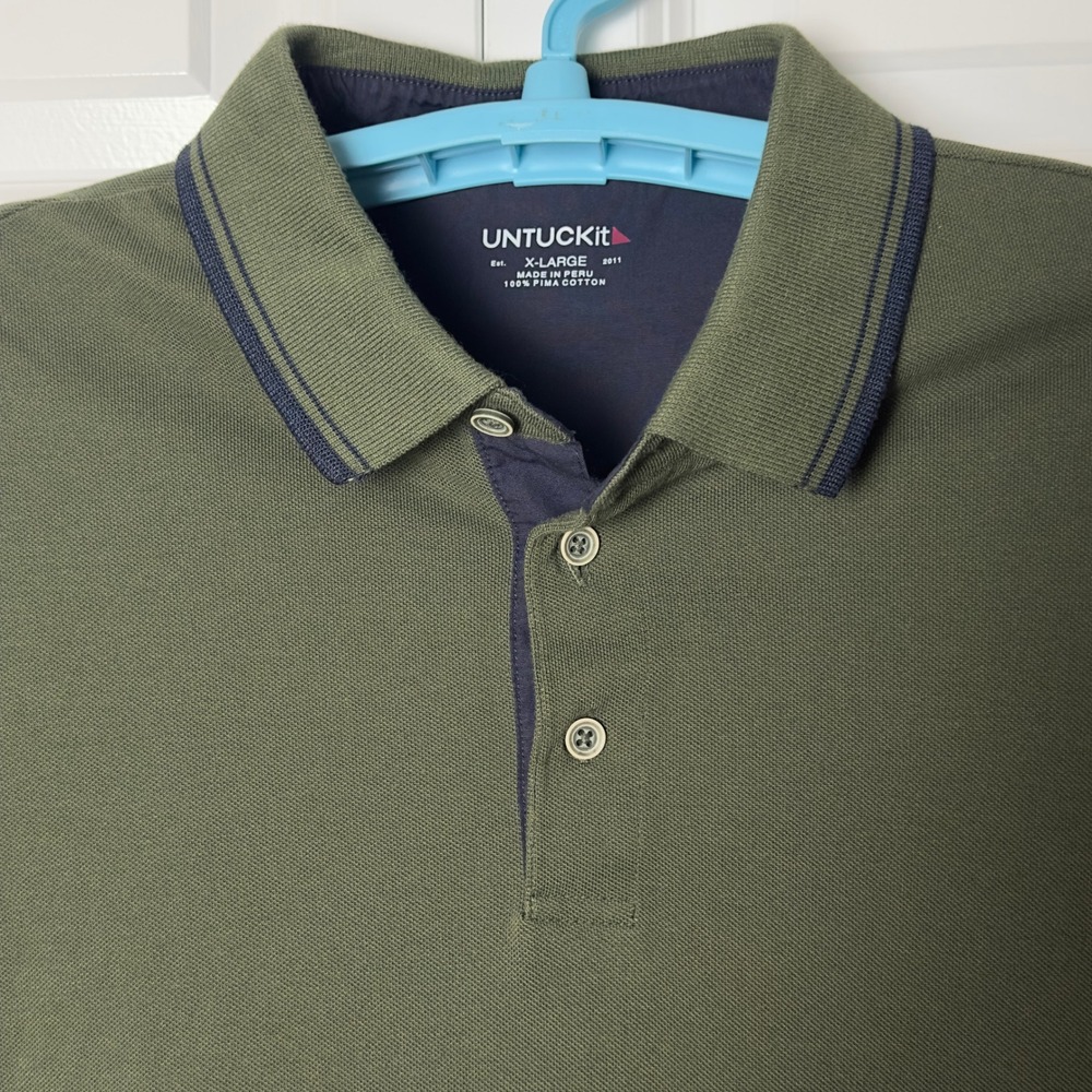 UNTUCKit Long Sleeve 100% Pima‎ Cotton Polo Shirt Classic Modern Fit Green XL